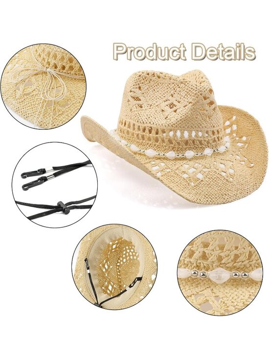Women\'s Beige Cowgirl Comfortable Classical Hat Design Wide with Shapeable Brim main image 4